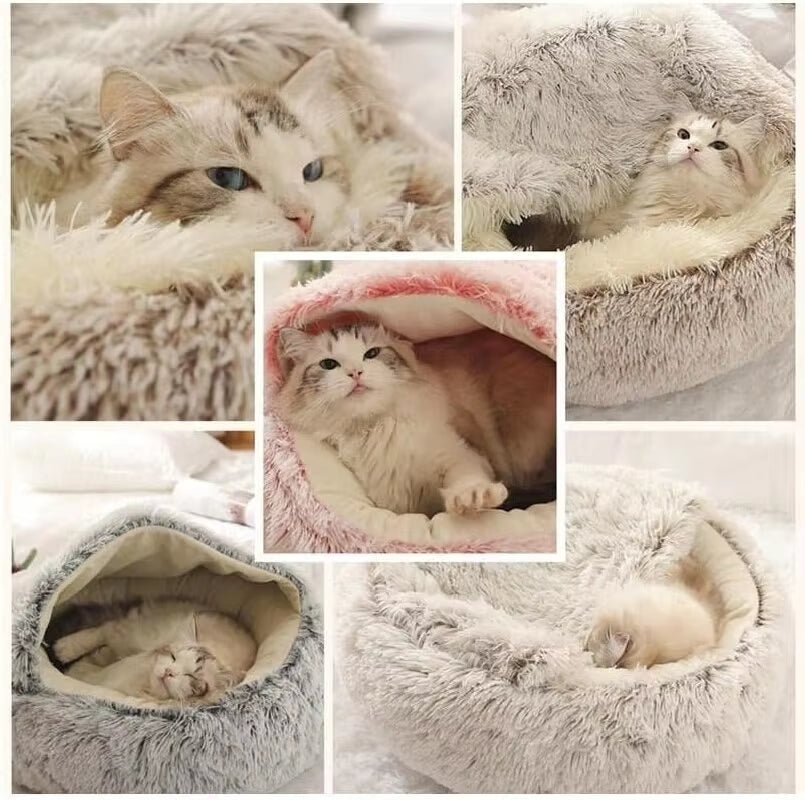 Soft Plush Pet Bed with Cover round Cat Bed Pet Mattress Warm Cat Dog 2 in 1 Sleeping Nest Cave for Small Dogs