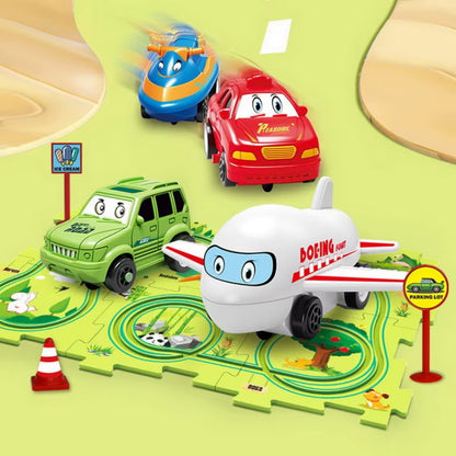 Children Puzzle Electric Railroad Speeder DIY Assembly Electric Car Automatic Rail City Scene Construction Education Toy Gift