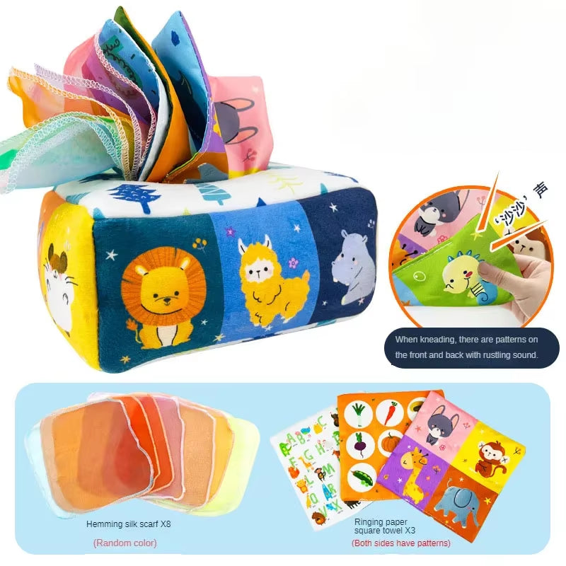 Baby Montessori Boxes Baby Toys Infant Pull along Magic Tissue Box Montessori Toy 6-12 Months Development Sensory Toys Baby Game