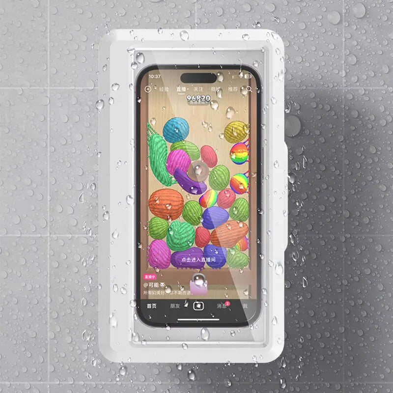 Bathroom Waterproof Phone Holder Home Wall Phone Case Stand Box Self-Adhesive Touch Screen Phone Bracket Shower Sealing Storage